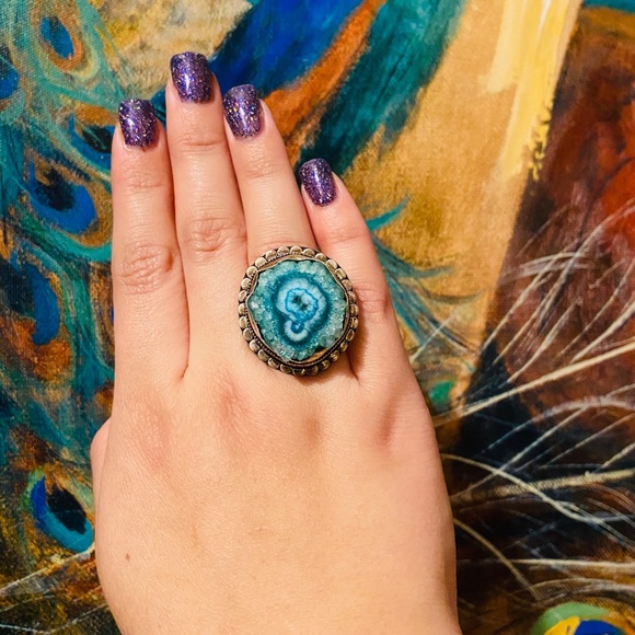 925 blue solar quartz ring sz: 7.5 - Picture 2 of 4